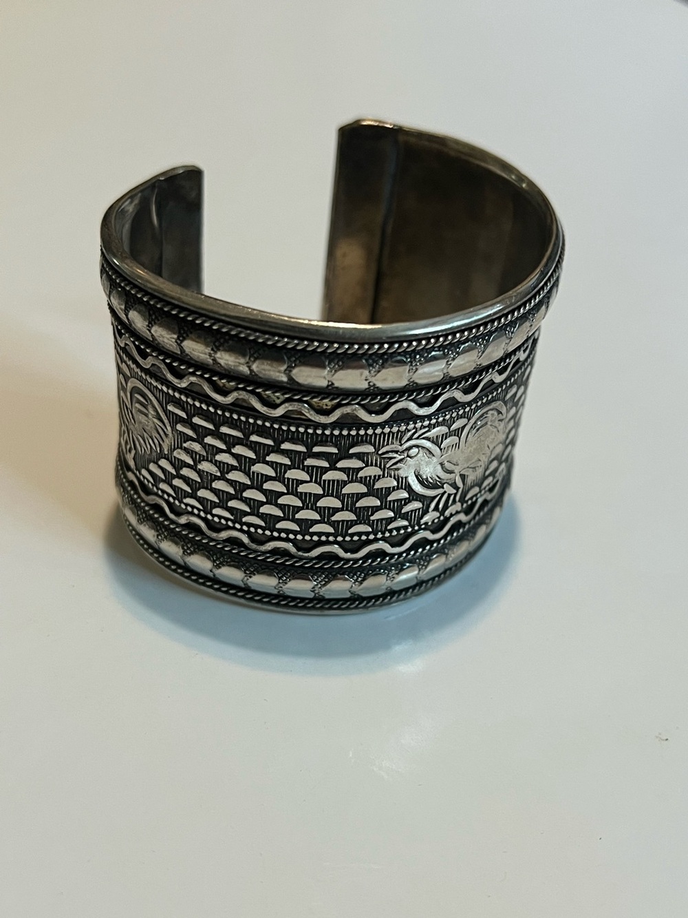 Zara Silver-Tone Engraved Wide Cuff Bracelet